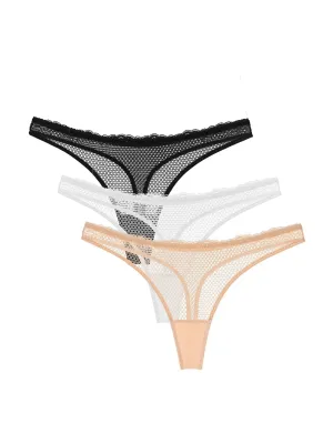 3 PCS Mid-Waisted Sexy Breathable Thongs Multicolor