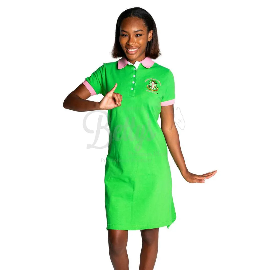 Alpha Kappa Alpha AKA Ivy Embroidered Polo Dress with Contrast Collar and Sleeves
