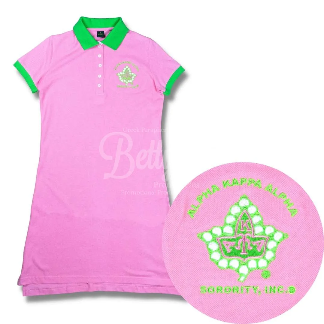 Alpha Kappa Alpha AKA Ivy Embroidered Polo Dress with Contrast Collar and Sleeves