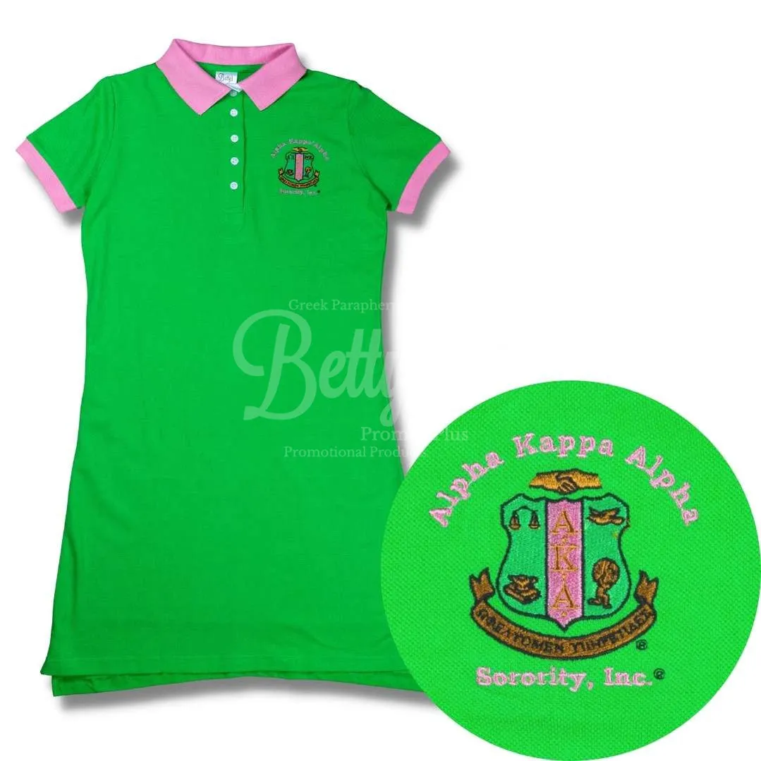 Alpha Kappa Alpha AKA Ivy Embroidered Polo Dress with Contrast Collar and Sleeves