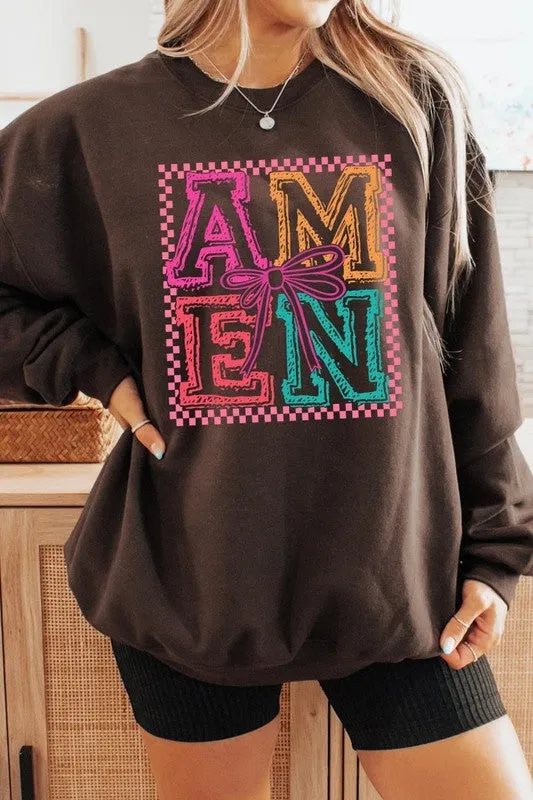 Amen Coquette Bow Graphic Plus Sweatshirt