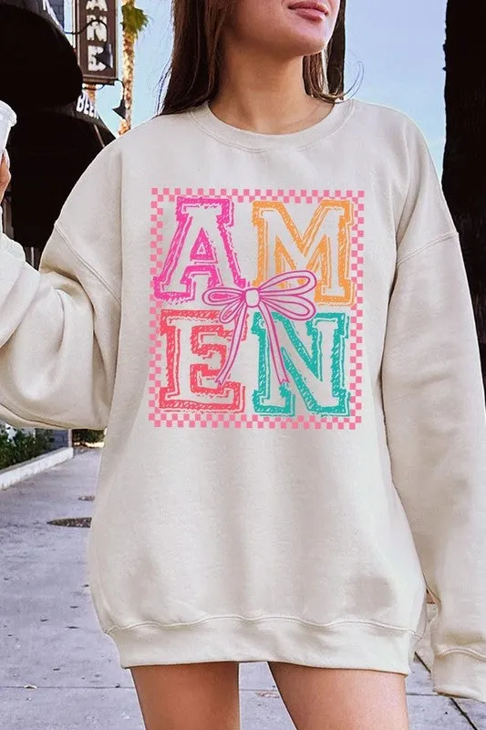Amen Coquette Bow Graphic Plus Sweatshirt