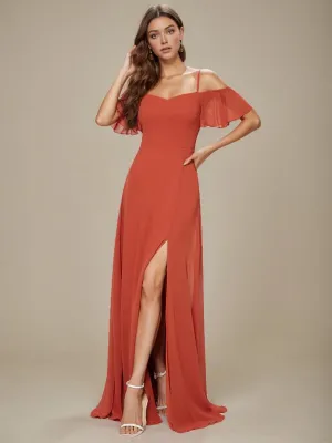 Aurora bridesmaid dress with split in burnt orange s8 Express NZ wide