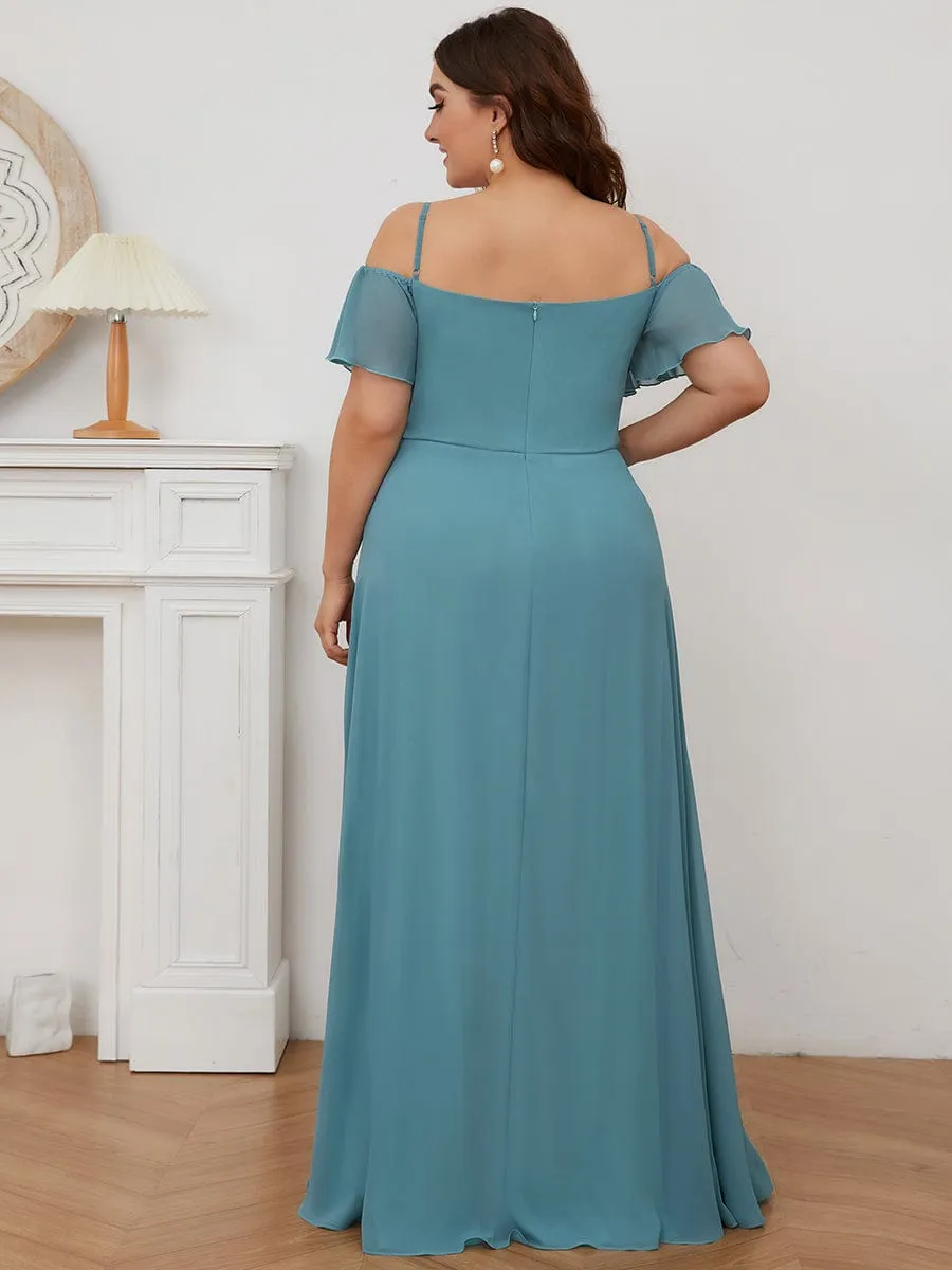 Aurora bridesmaid dress with split in dusky blue Express NZ wide