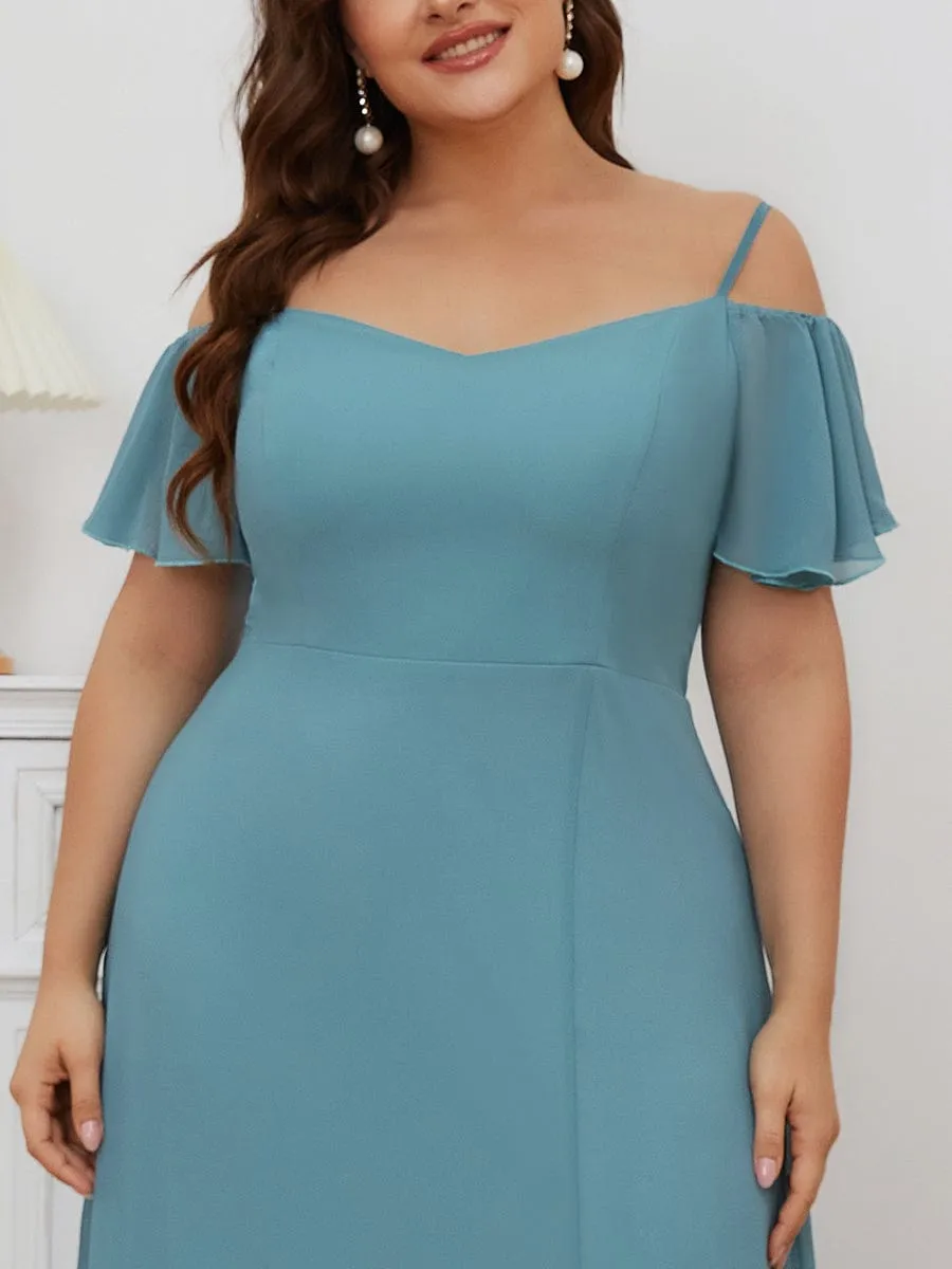 Aurora bridesmaid dress with split in dusky blue Express NZ wide