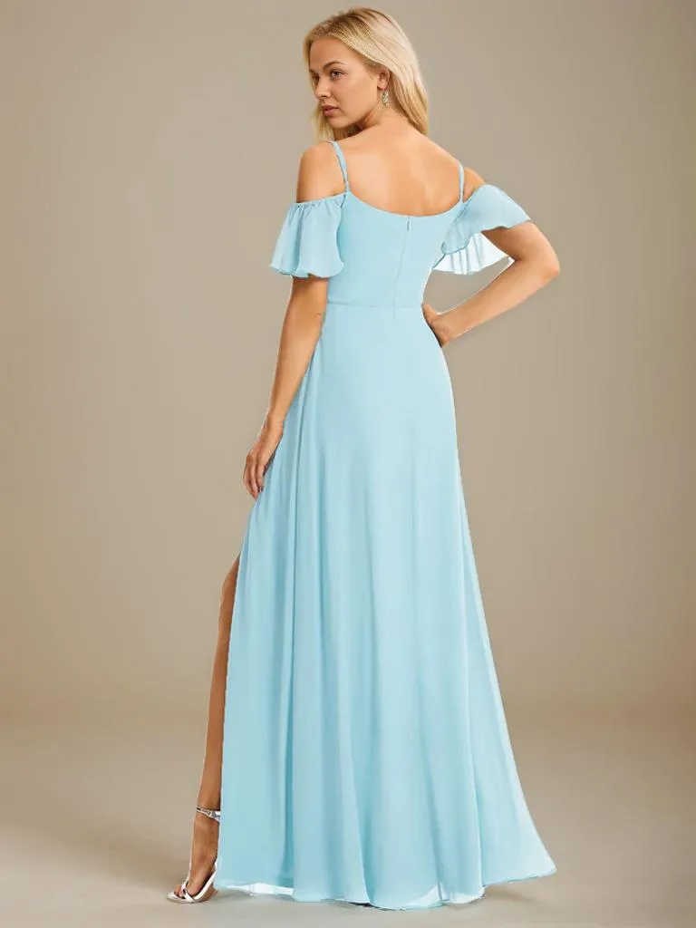 Aurora cold shoulder bridesmaid dress with split