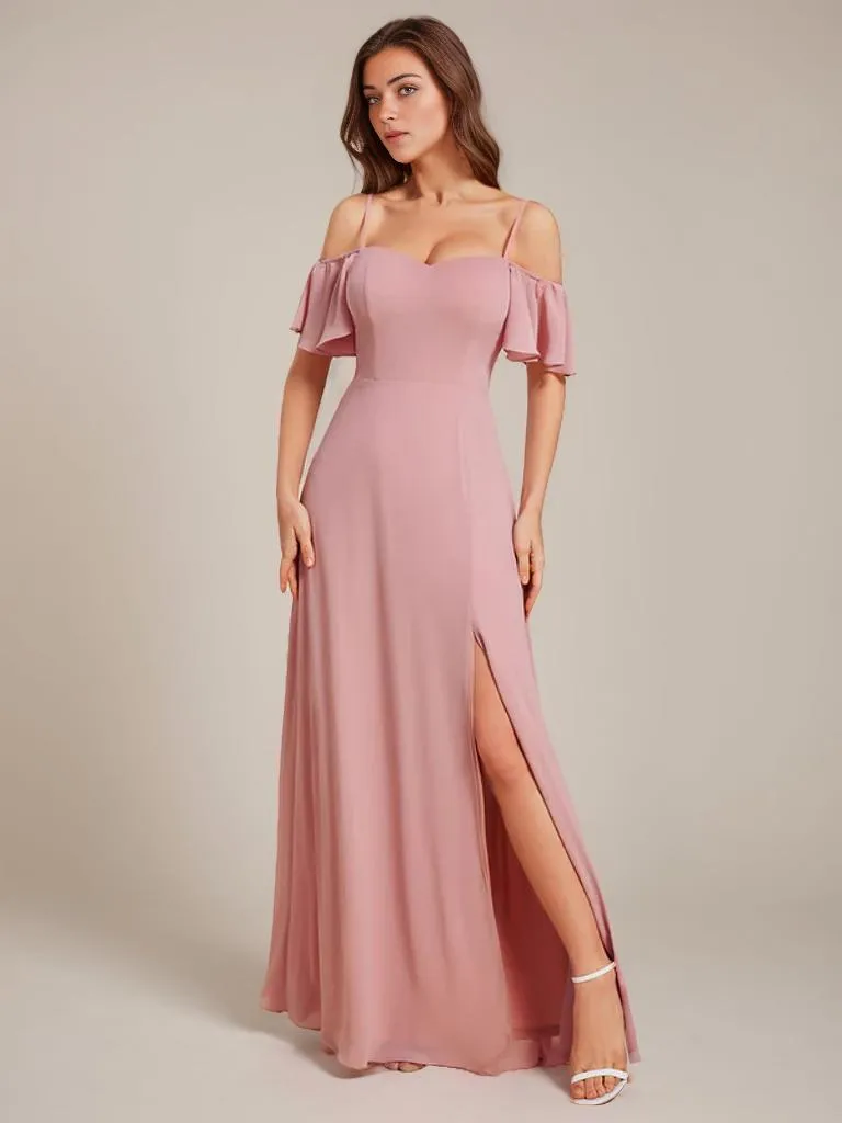 Aurora cold shoulder bridesmaid dress with split