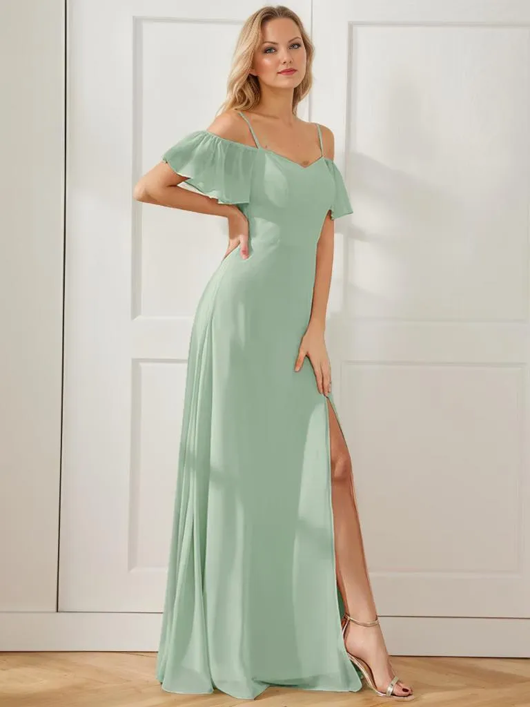 Aurora cold shoulder bridesmaid dress with split