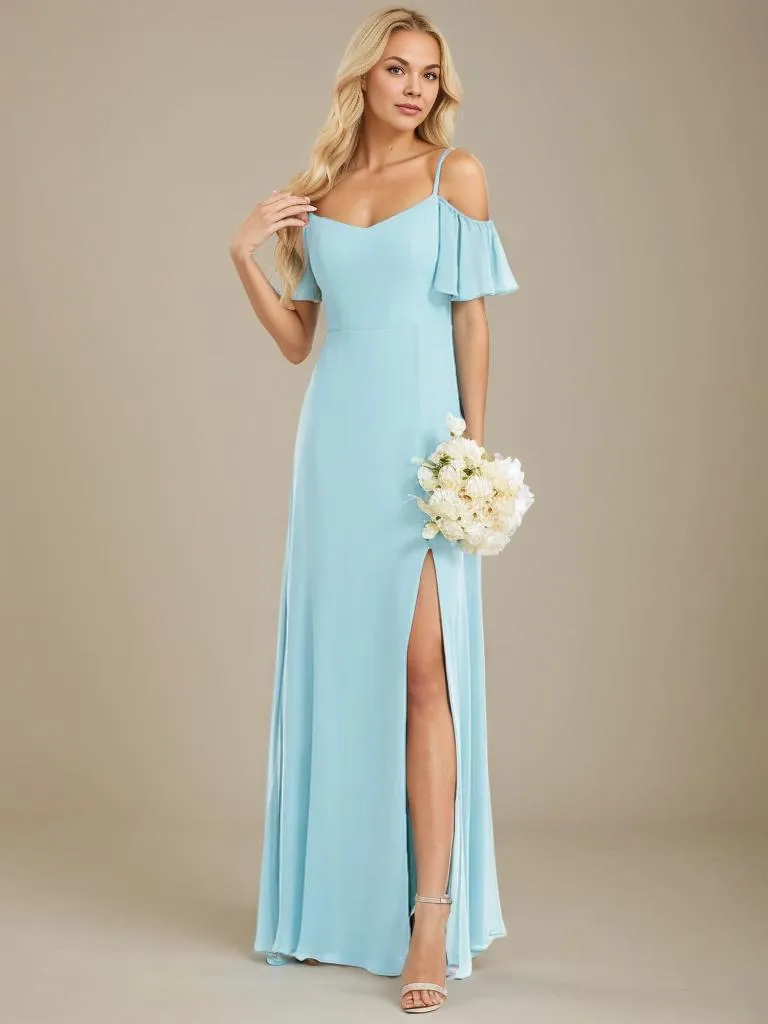 Aurora cold shoulder bridesmaid dress with split