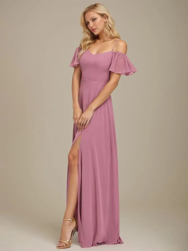 Aurora cold shoulder bridesmaid dress with split