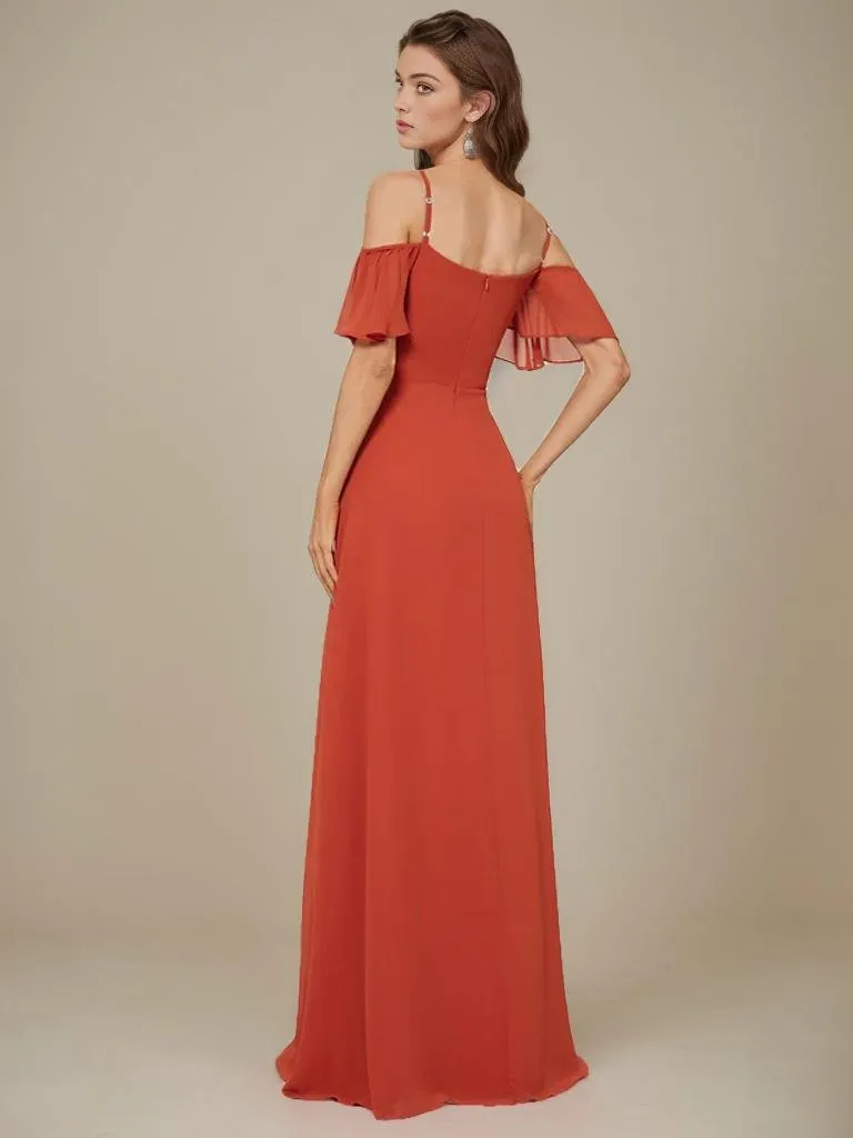 Aurora cold shoulder bridesmaid dress with split