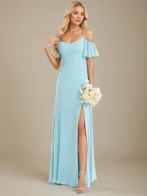 Aurora cold shoulder dress with split in light blue Express NZ wide
