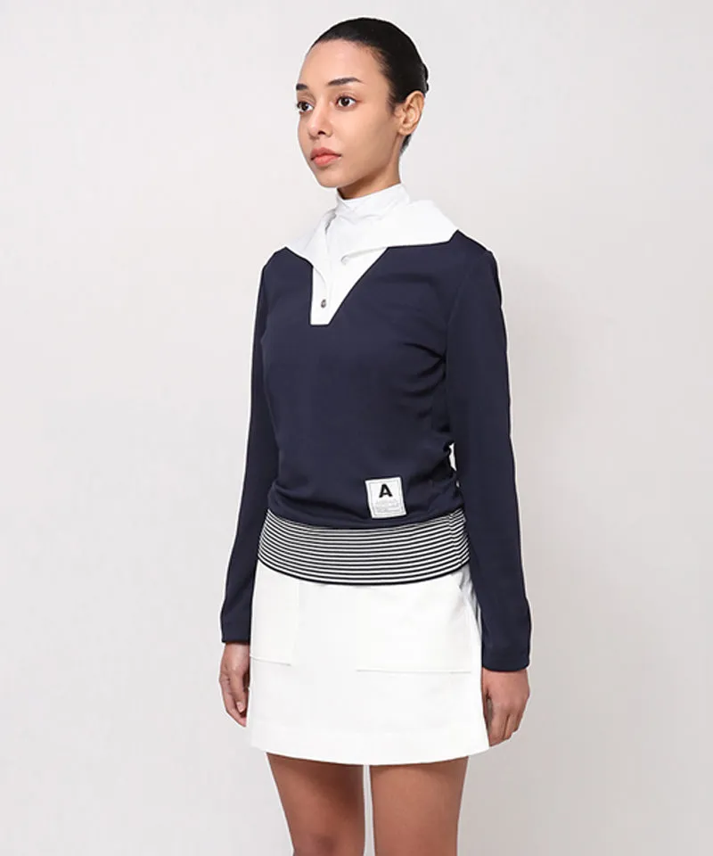 AVEN Women's Preppy Collar T-Shirt - Navy