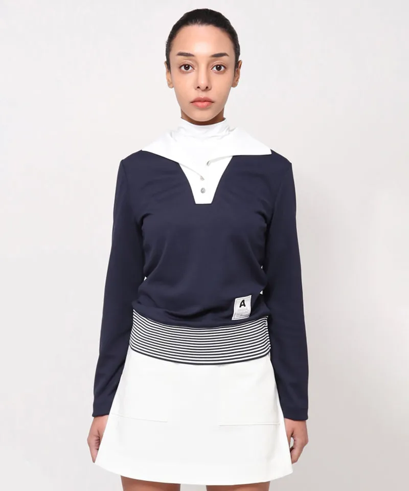 AVEN Women's Preppy Collar T-Shirt - Navy