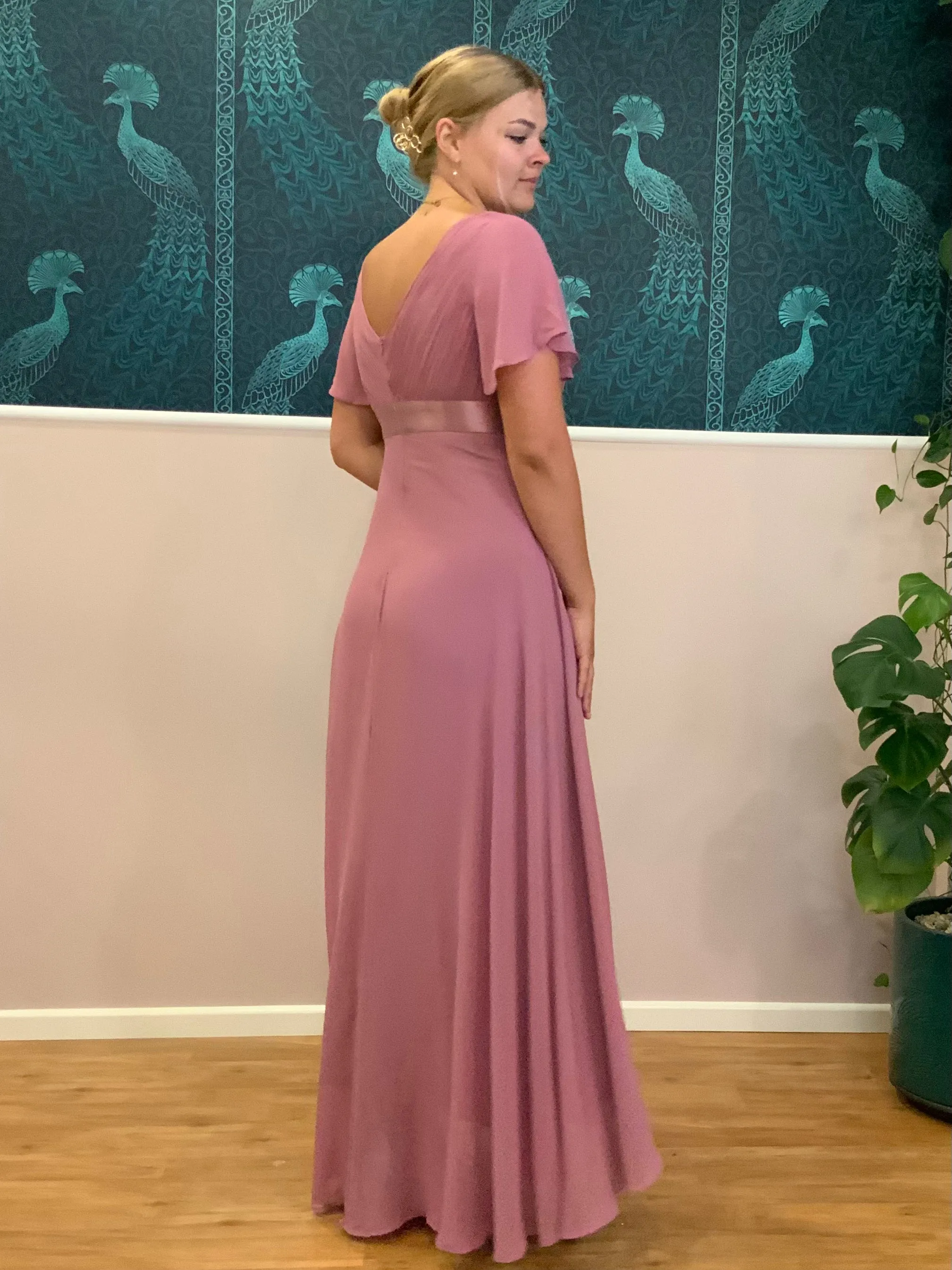 Billie flutter sleeve v neck chiffon bridesmaid dress