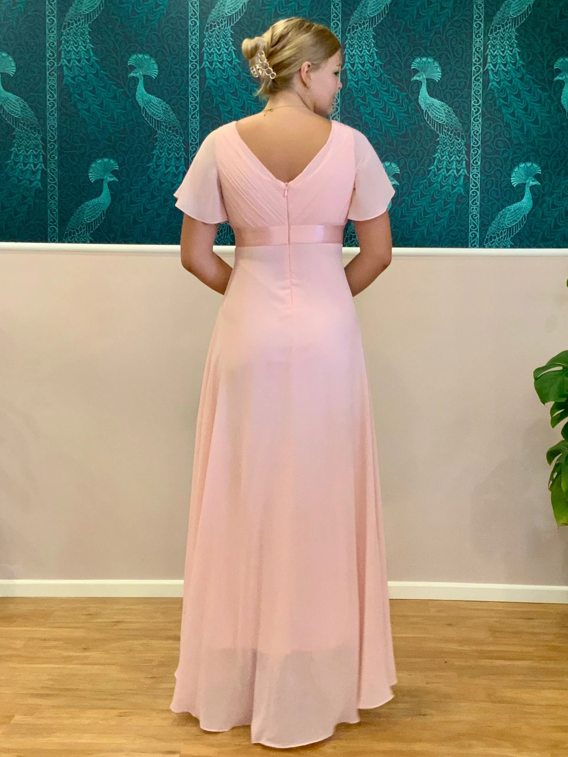 Billie flutter sleeve v neck chiffon bridesmaid dress