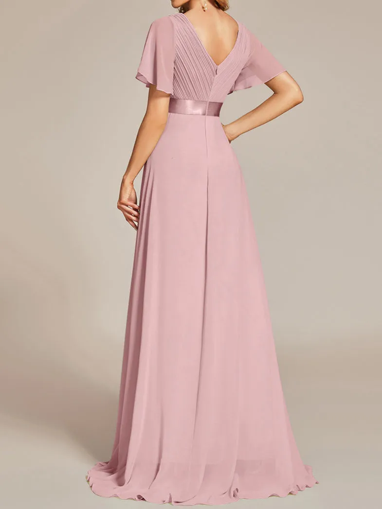Billie flutter sleeve v neck chiffon bridesmaid dress