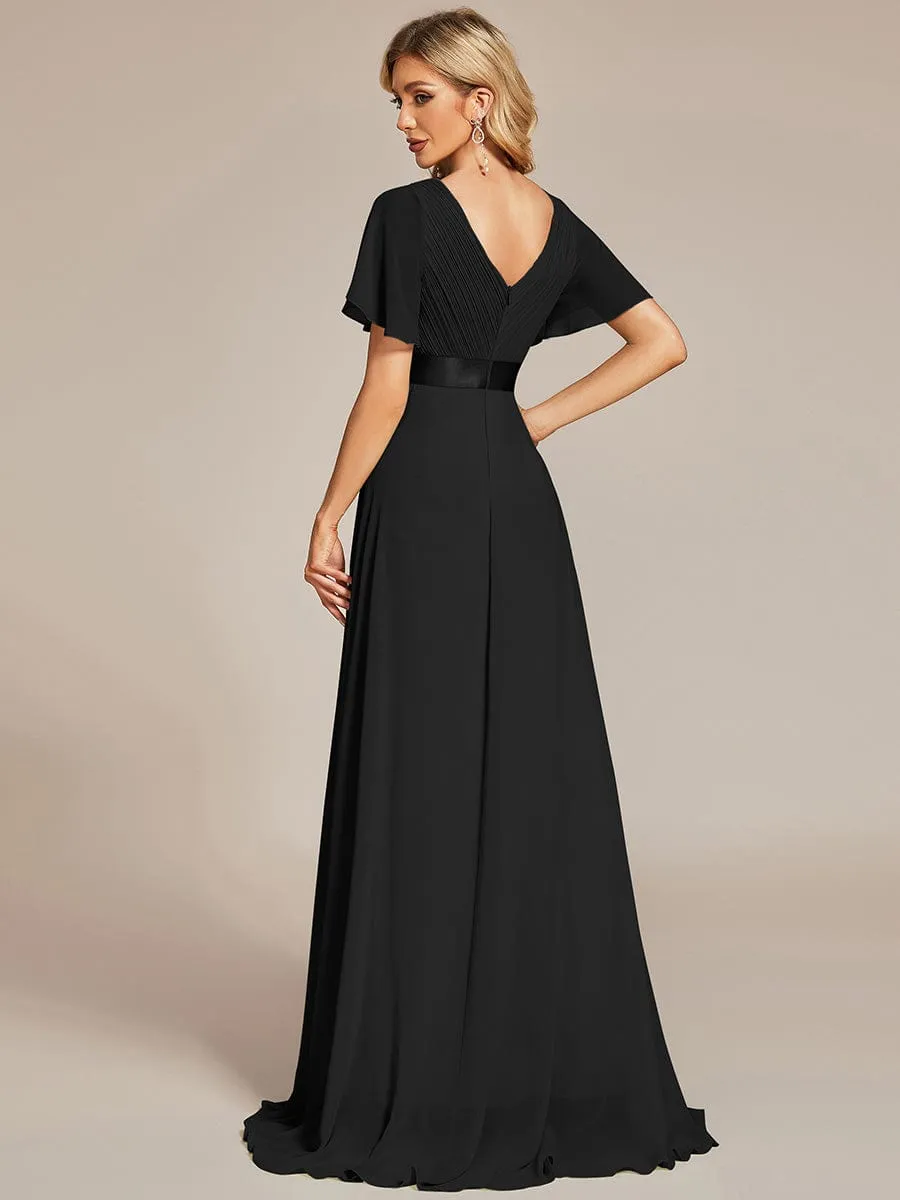 Billie flutter sleeve v neck chiffon bridesmaid dress