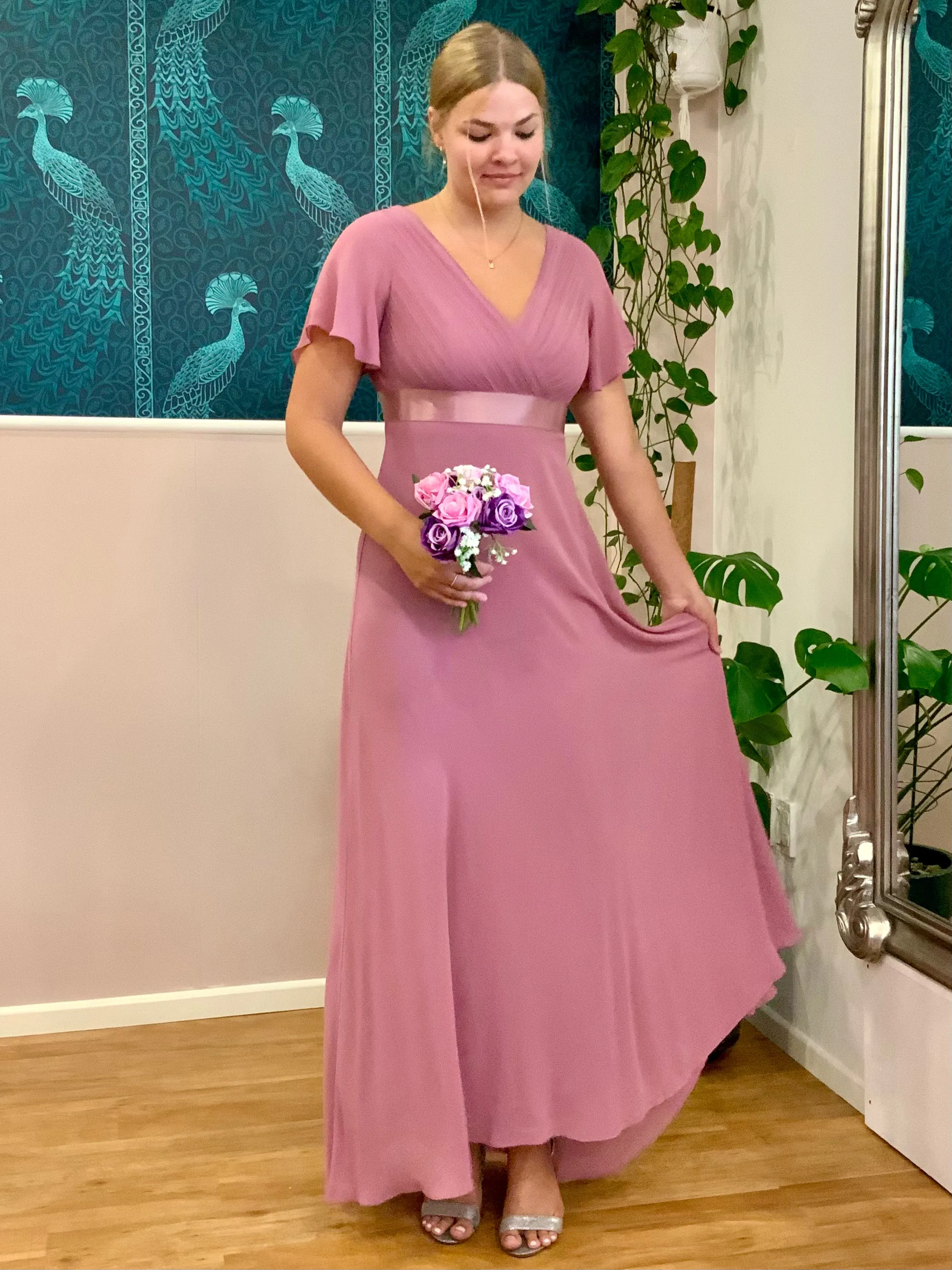 Billie flutter sleeve v neck chiffon bridesmaid dress