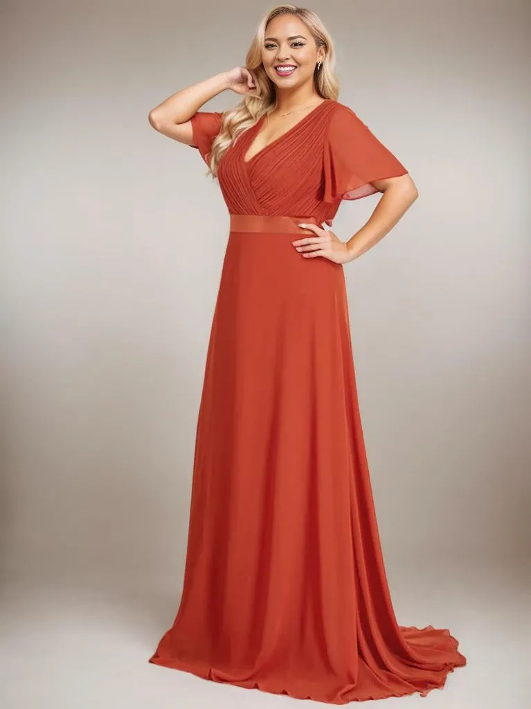 Billie flutter sleeve v neck chiffon bridesmaid dress