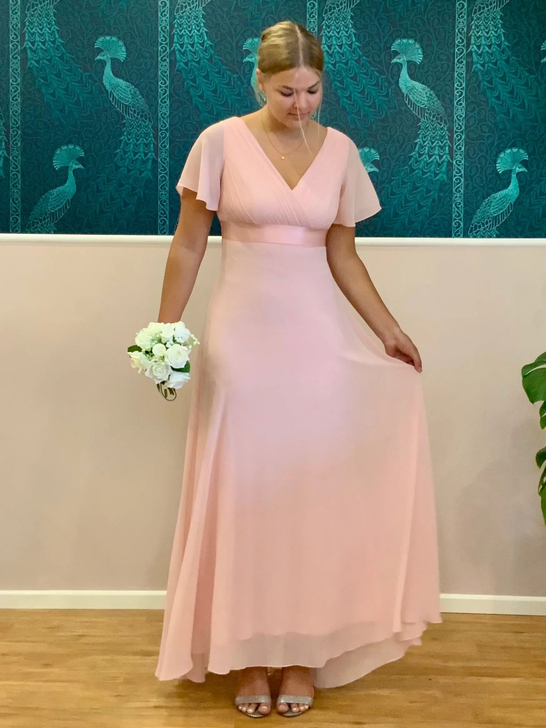 Billie flutter sleeve v neck chiffon bridesmaid dress