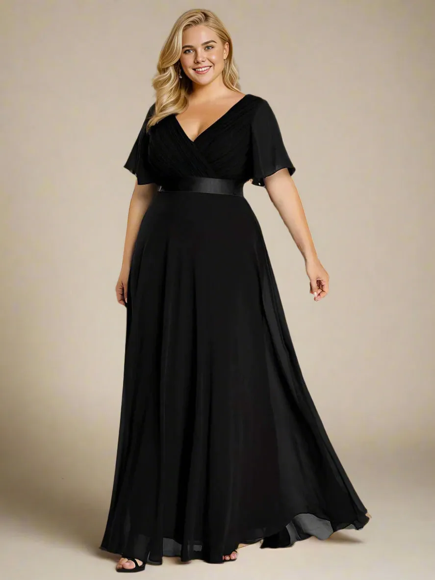 Billie flutter sleeve v neck chiffon bridesmaid dress
