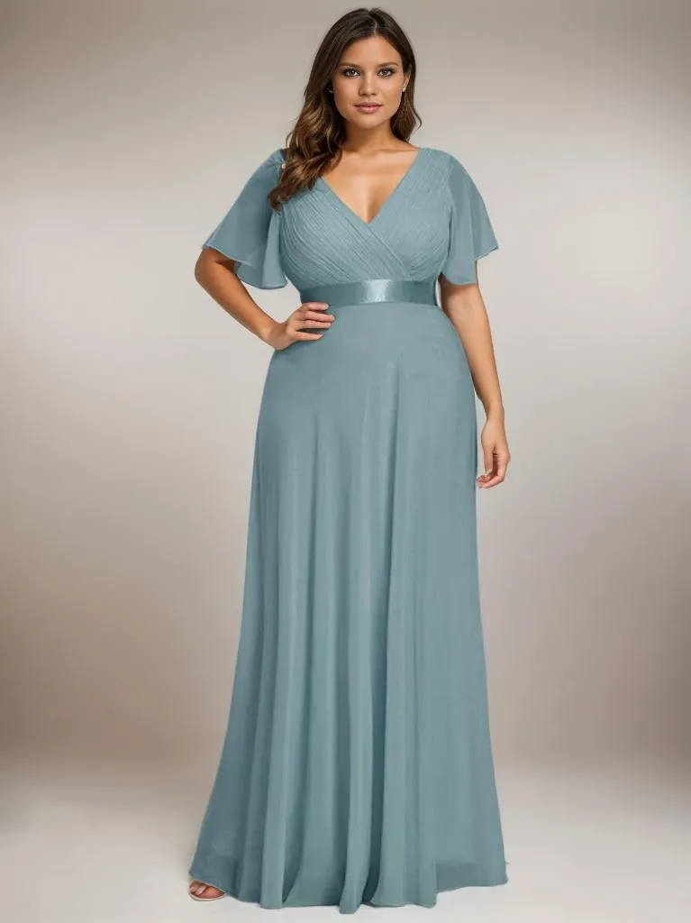 Billie flutter sleeve v neck chiffon bridesmaid dress