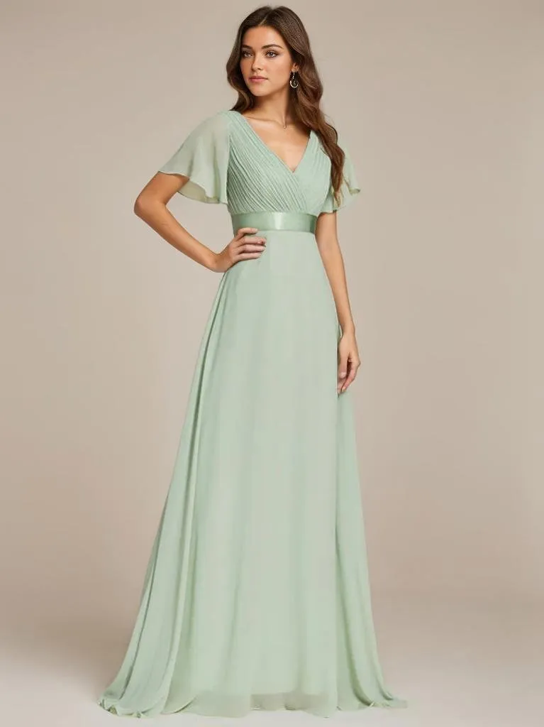 Billie Plus Size flutter sleeve v neck chiffon bridesmaid dress