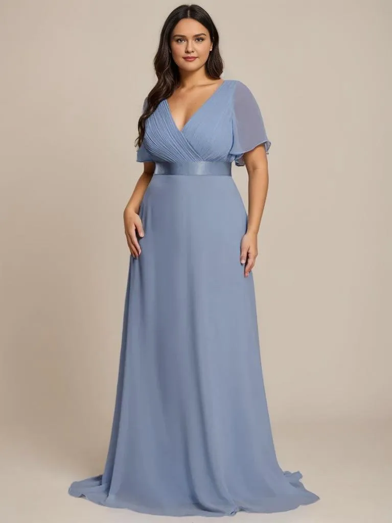 Billie Plus Size flutter sleeve v neck chiffon bridesmaid dress