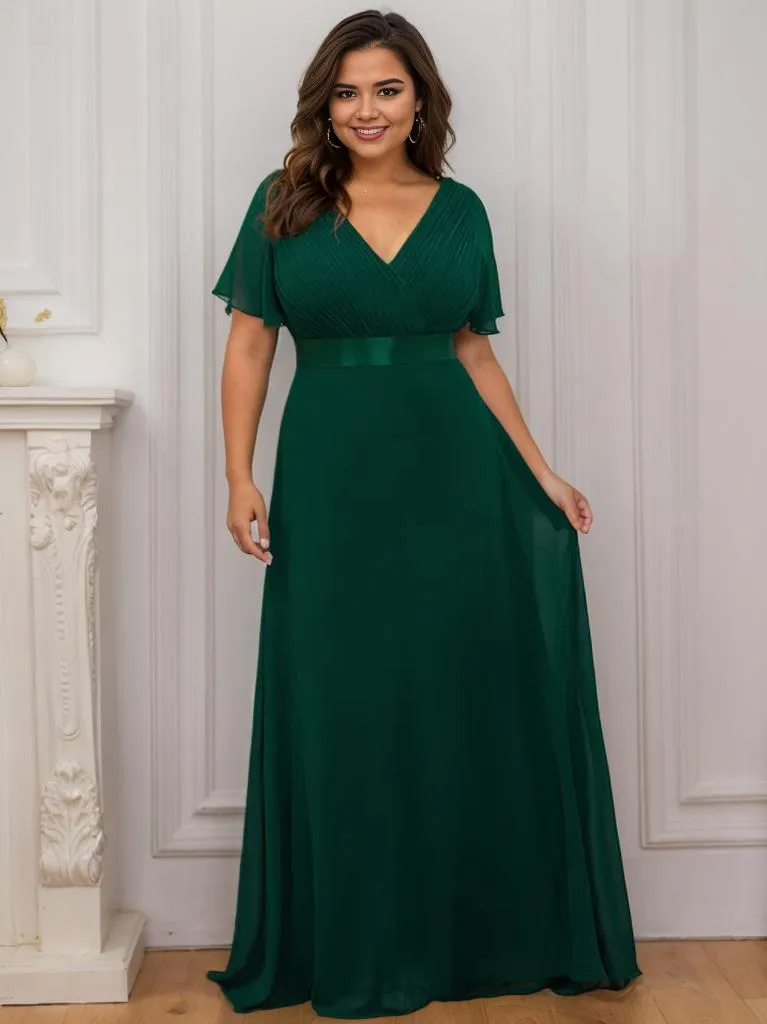 Billie Plus Size flutter sleeve v neck chiffon bridesmaid dress