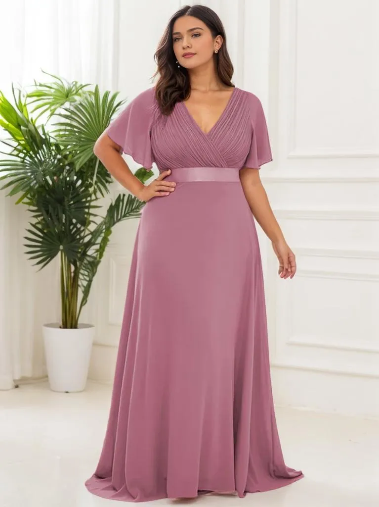 Billie Plus Size flutter sleeve v neck chiffon bridesmaid dress