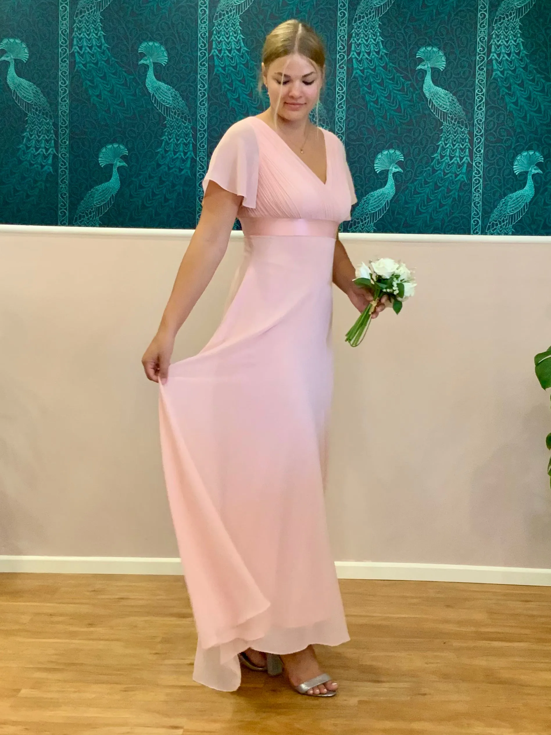Billie Plus Size flutter sleeve v neck chiffon bridesmaid dress