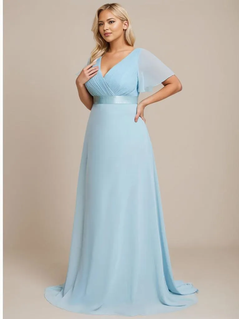 Billie Plus Size flutter sleeve v neck chiffon bridesmaid dress
