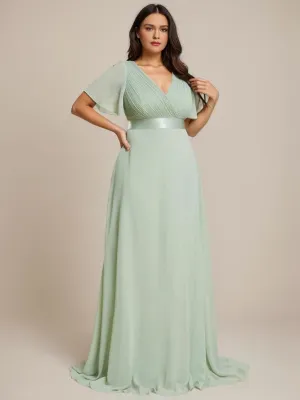 Billie Plus Size flutter sleeve v neck chiffon bridesmaid dress