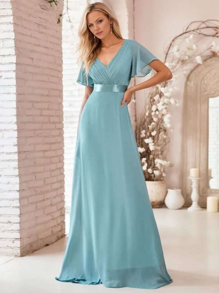 Billie Plus Size flutter sleeve v neck chiffon bridesmaid dress