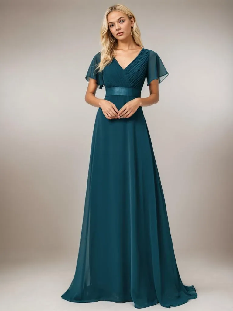 Billie Plus Size flutter sleeve v neck chiffon bridesmaid dress