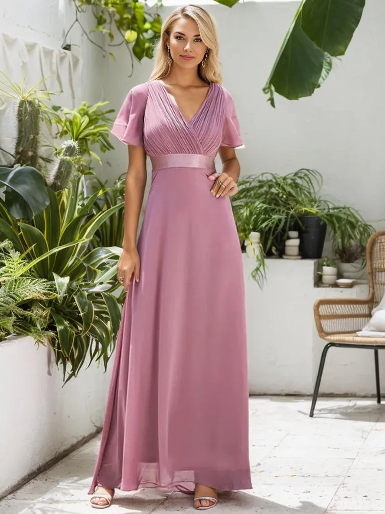 Billie Plus Size flutter sleeve v neck chiffon bridesmaid dress