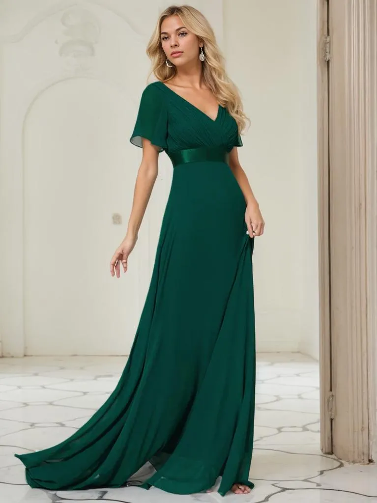 Billie Plus Size flutter sleeve v neck chiffon bridesmaid dress