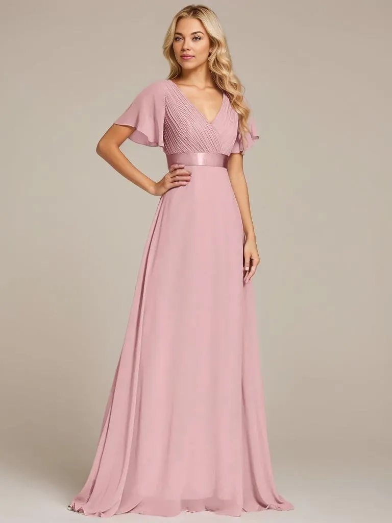 Billie Plus Size flutter sleeve v neck chiffon bridesmaid dress
