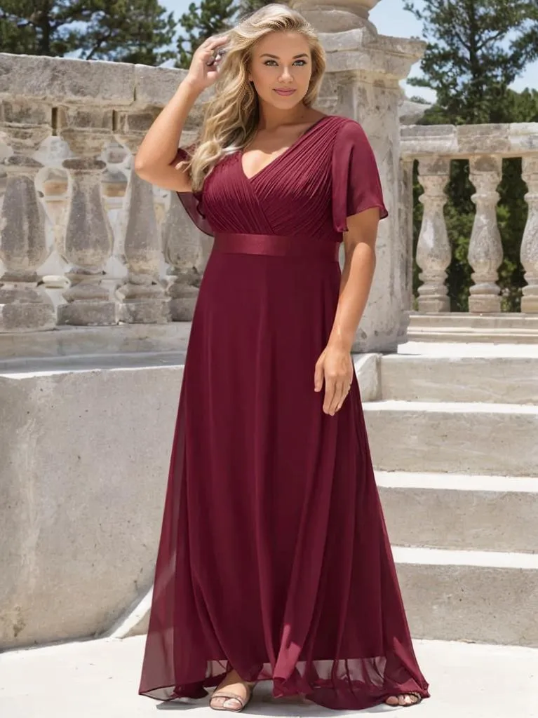 Billie Plus Size flutter sleeve v neck chiffon bridesmaid dress