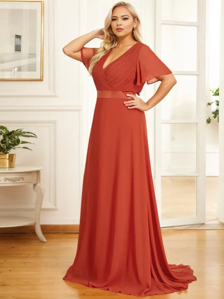 Billie Plus Size flutter sleeve v neck chiffon bridesmaid dress