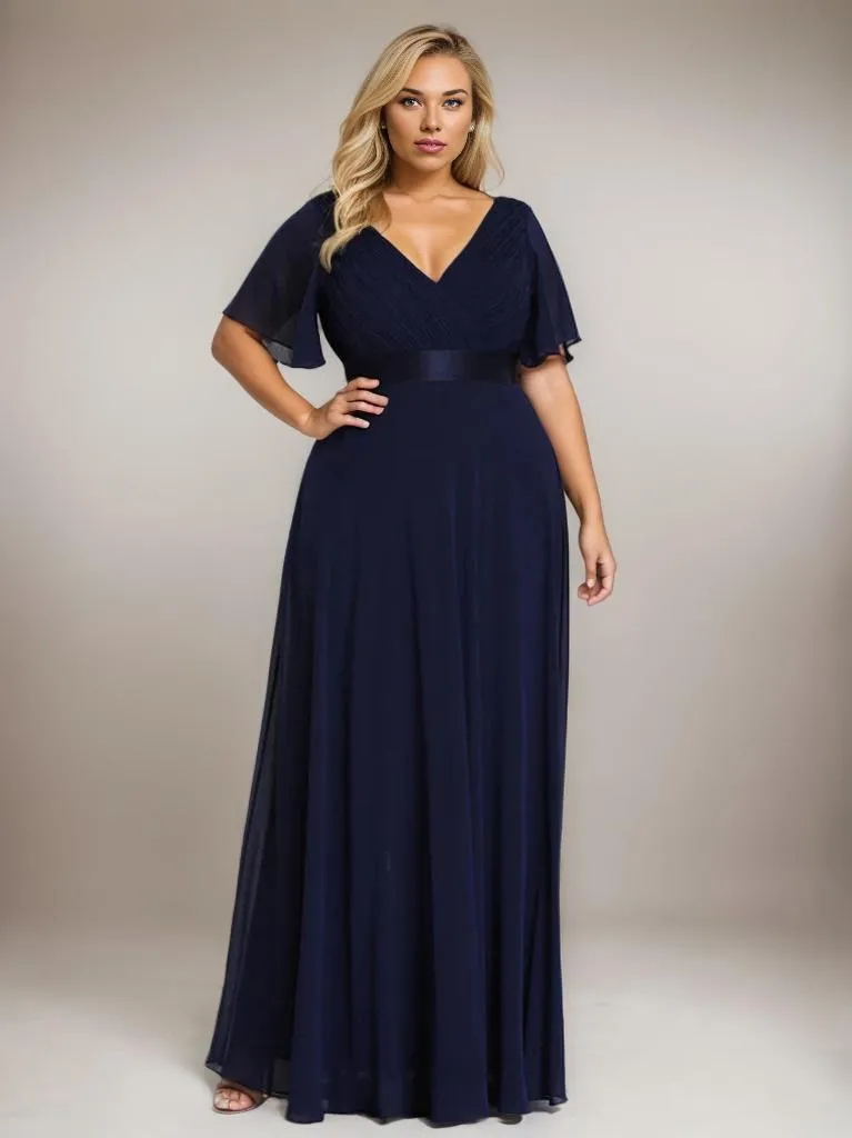 Billie Plus Size flutter sleeve v neck chiffon bridesmaid dress