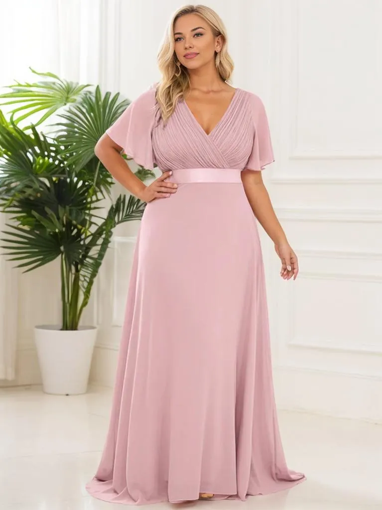 Billie Plus Size flutter sleeve v neck chiffon bridesmaid dress
