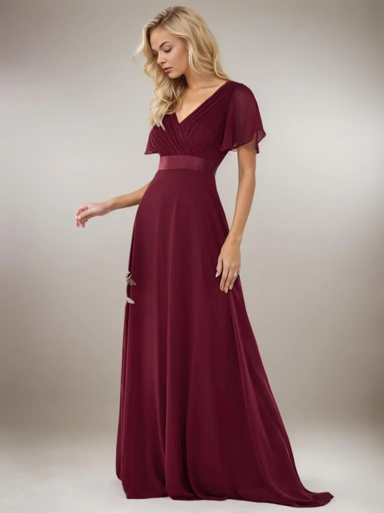 Billie Plus Size flutter sleeve v neck chiffon bridesmaid dress