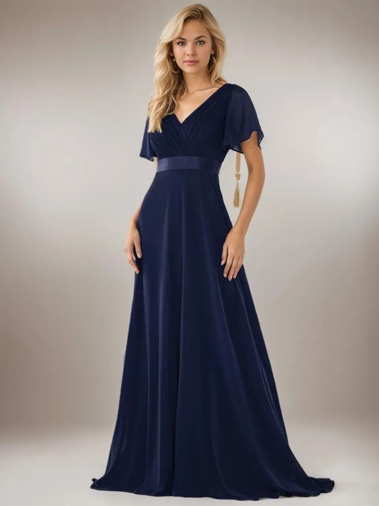 Billie Plus Size flutter sleeve v neck chiffon bridesmaid dress