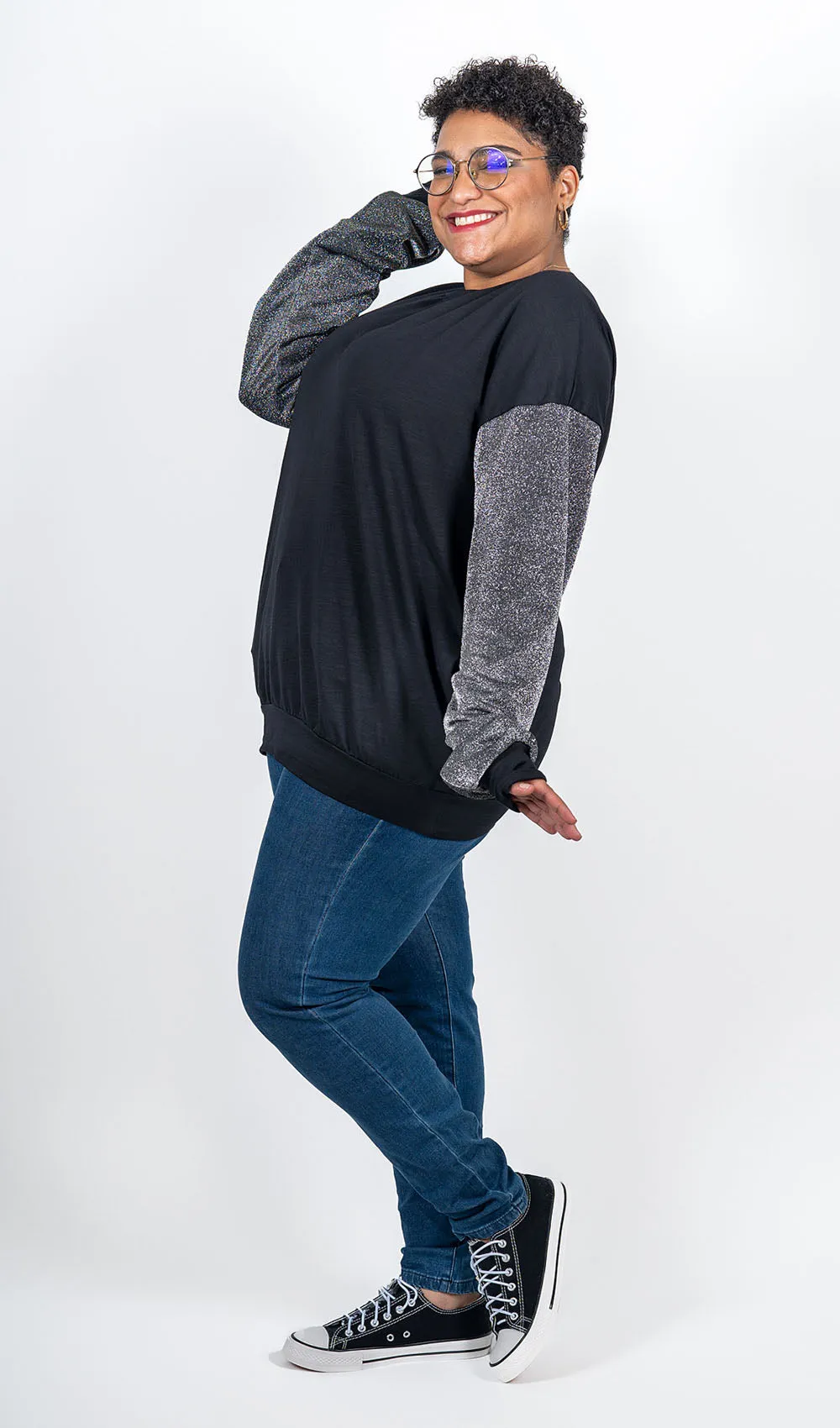 Black Glitter Long Sleeve Top