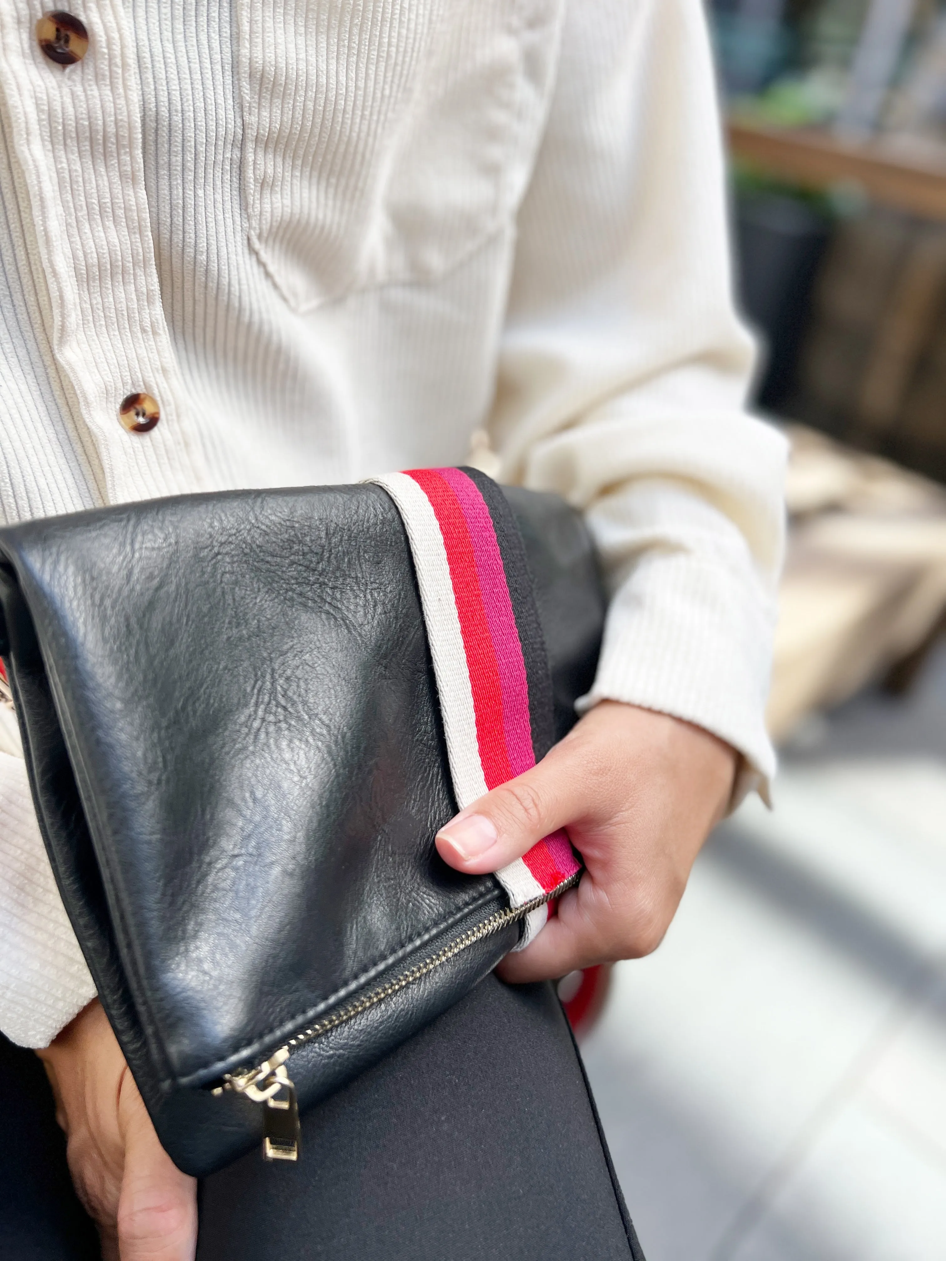 Black   Multi Stripe Vegan Crossbody, Belt Bag   Clutch