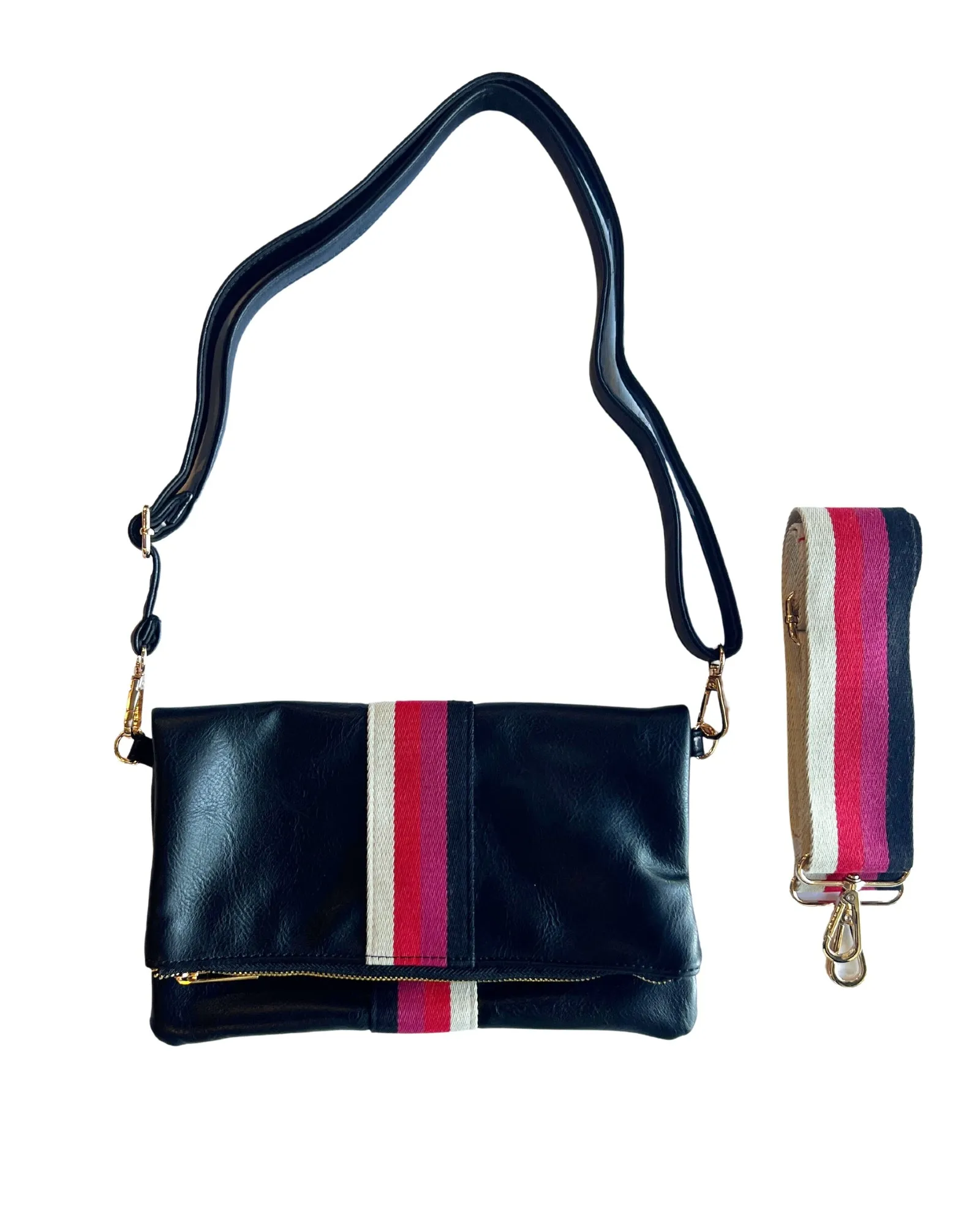 Black   Multi Stripe Vegan Crossbody, Belt Bag   Clutch