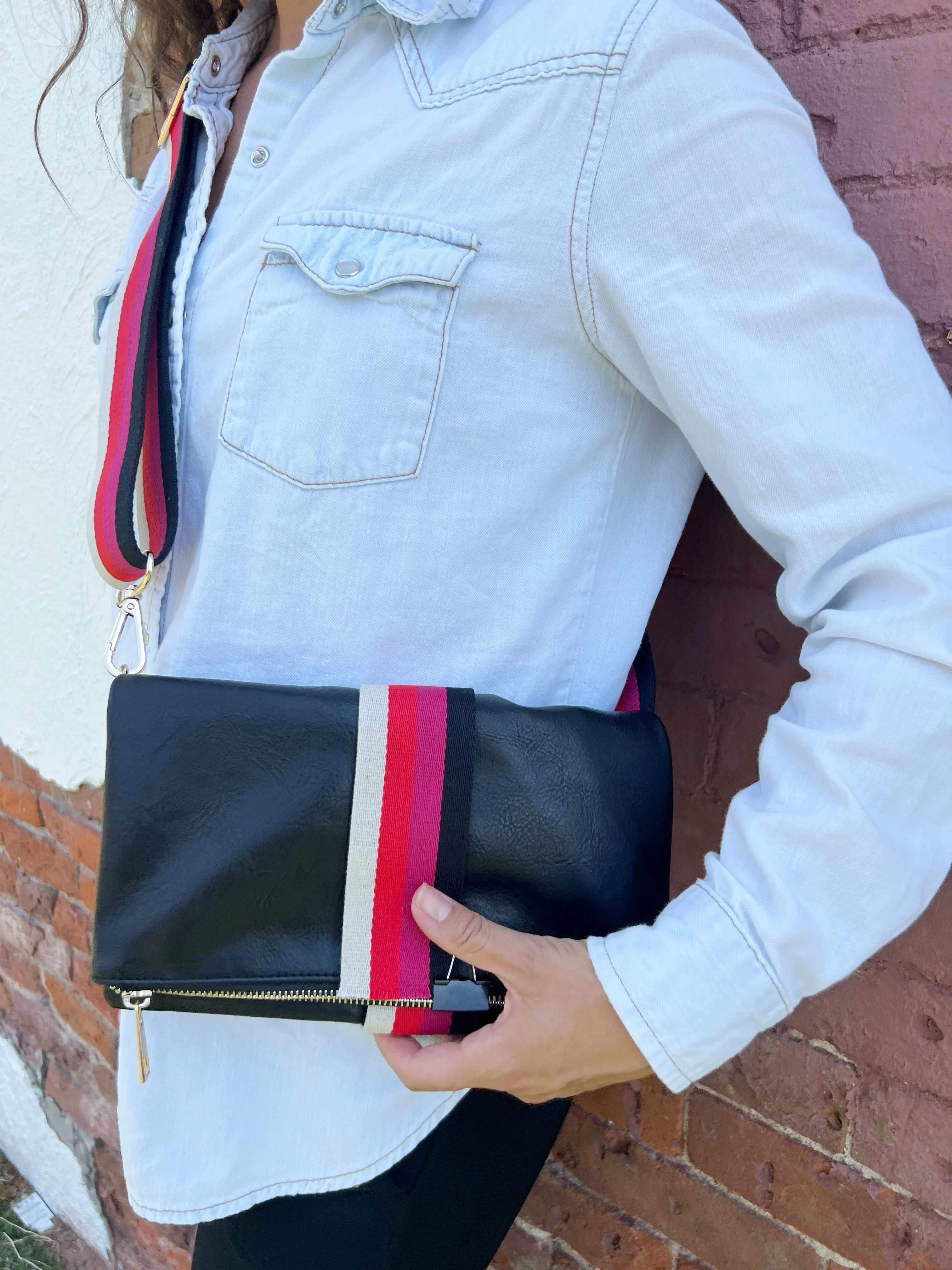 Black   Multi Stripe Vegan Crossbody, Belt Bag   Clutch