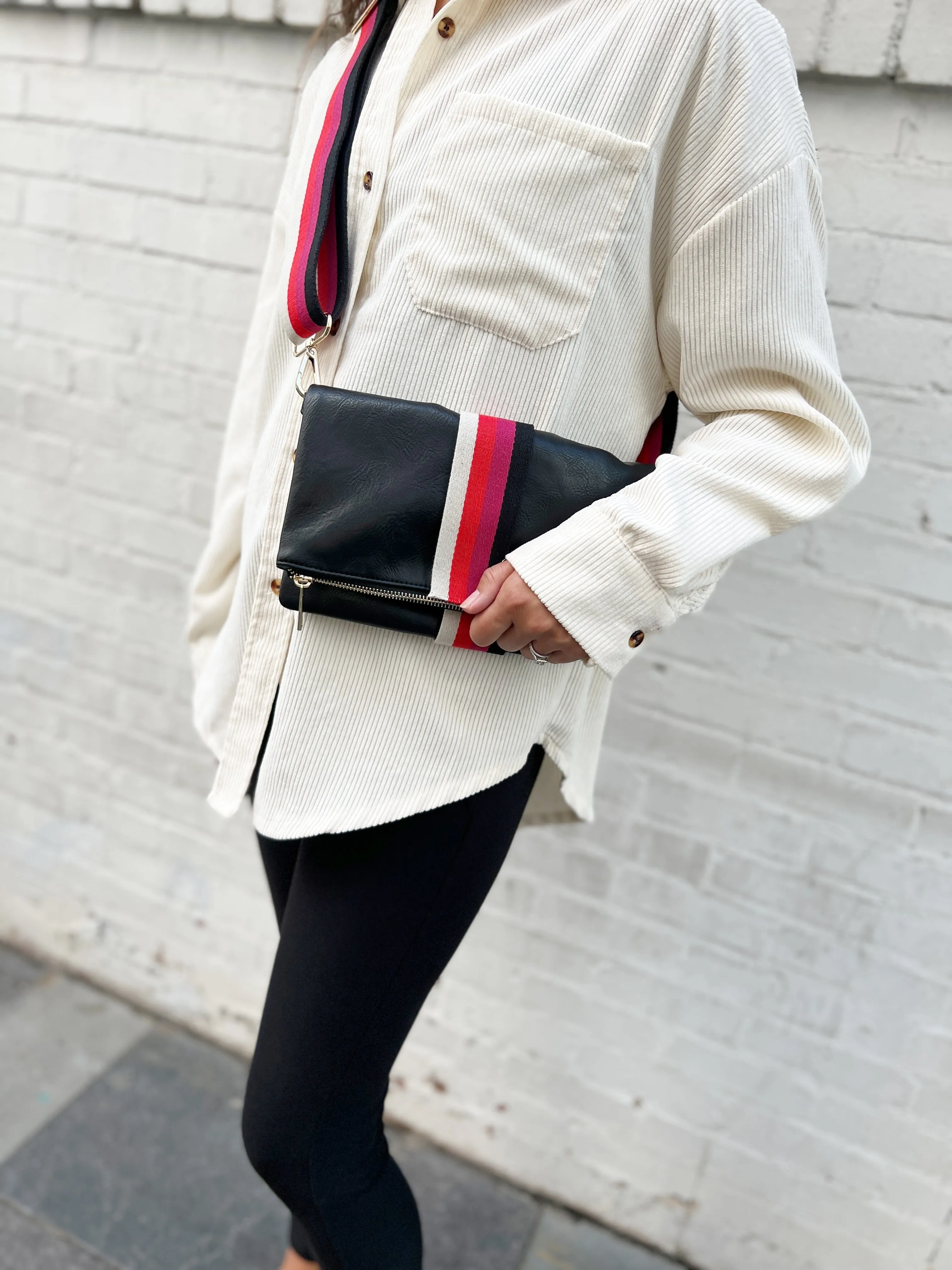Black   Multi Stripe Vegan Crossbody, Belt Bag   Clutch